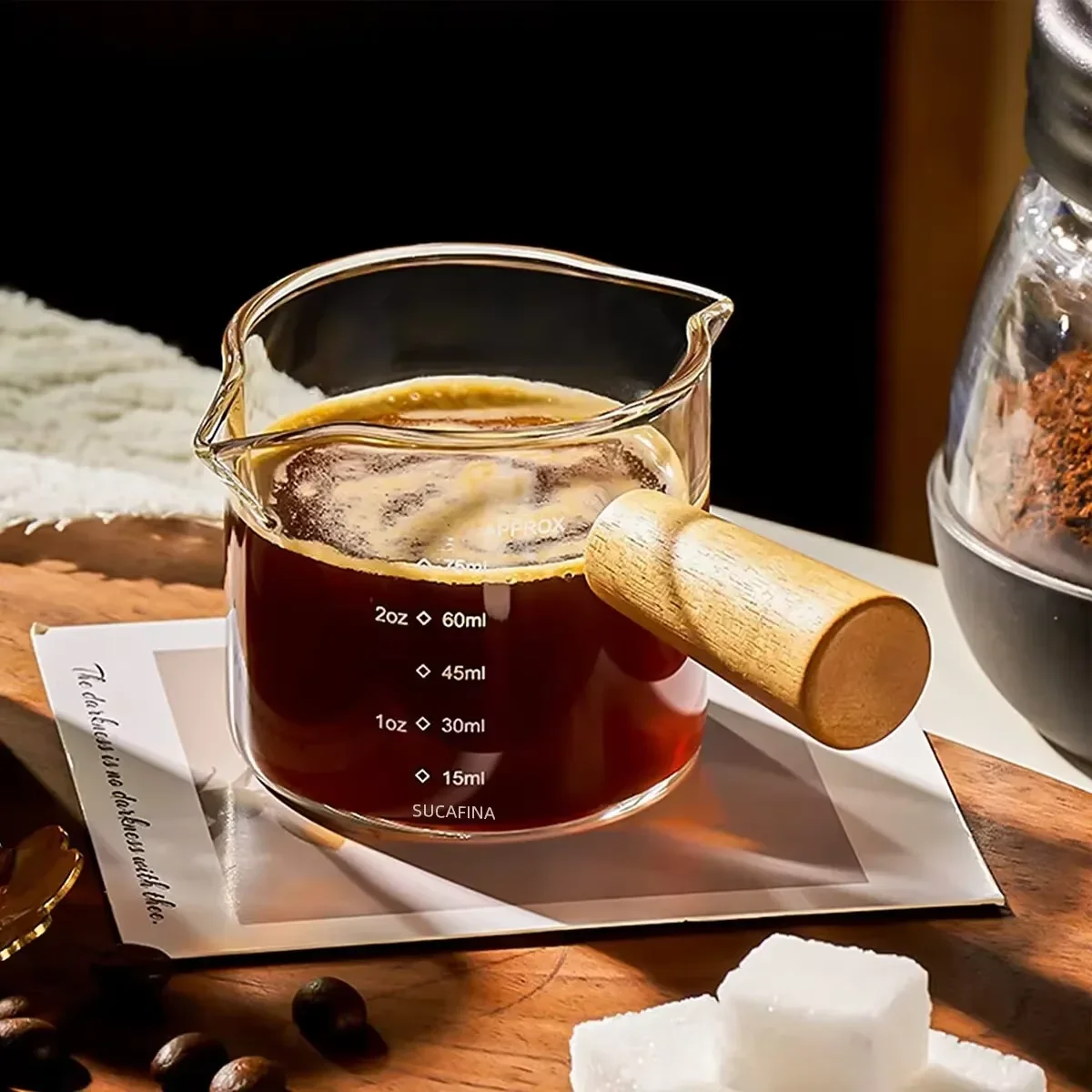 75ML Wooden Handle With Scale Glass Coffee Measuring Cup espresso Milk Latte Transparent Kitchen Coffee Accessories Barista Tool
75ML Wooden Handle With Scale Glass Coffee Measuring Cup espresso Milk Latte Transparent Kitchen Coffee Accessories Barista Tool