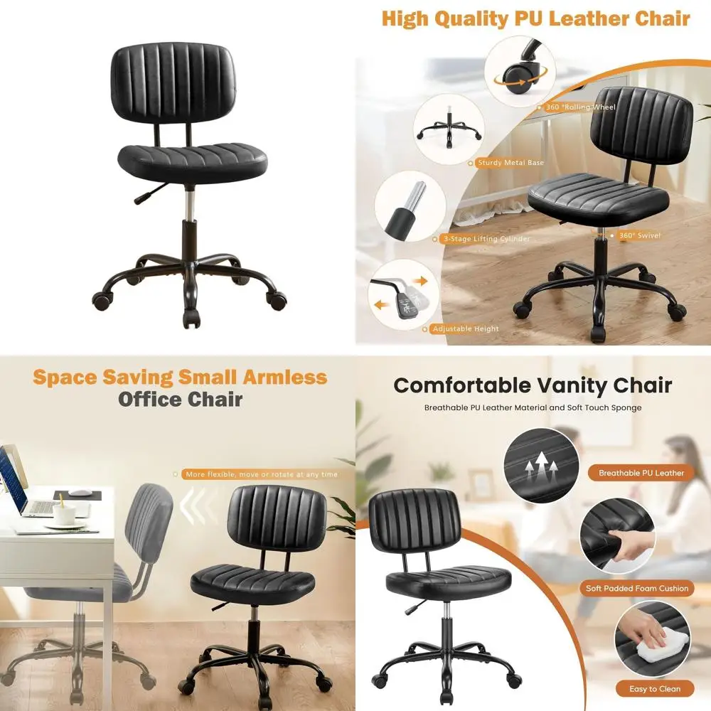 Compact Swivel Desk Chair with Wheels, Armless PU Leather Task Chair for Small Spaces, Comfortable Computer Seat for Home and St
Compact Swivel Desk Chair with Wheels, Armless PU Leather Task Chair for Small Spaces, Comfortable Computer Seat for Home and St