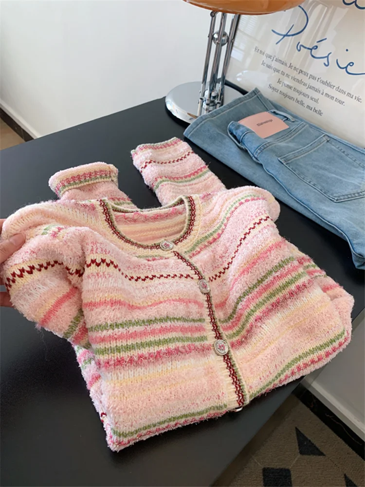 Корейский вязаный открытый кардиган в радужную полоску, женский весенне-осенний новый европейский Sle Small Fraance Wind High End Swe... 
Корейский вязаный открытый кардиган в радужную полоску, женский весенне-осенний новый европейский Sle Small Fraance Wind High End Swe...