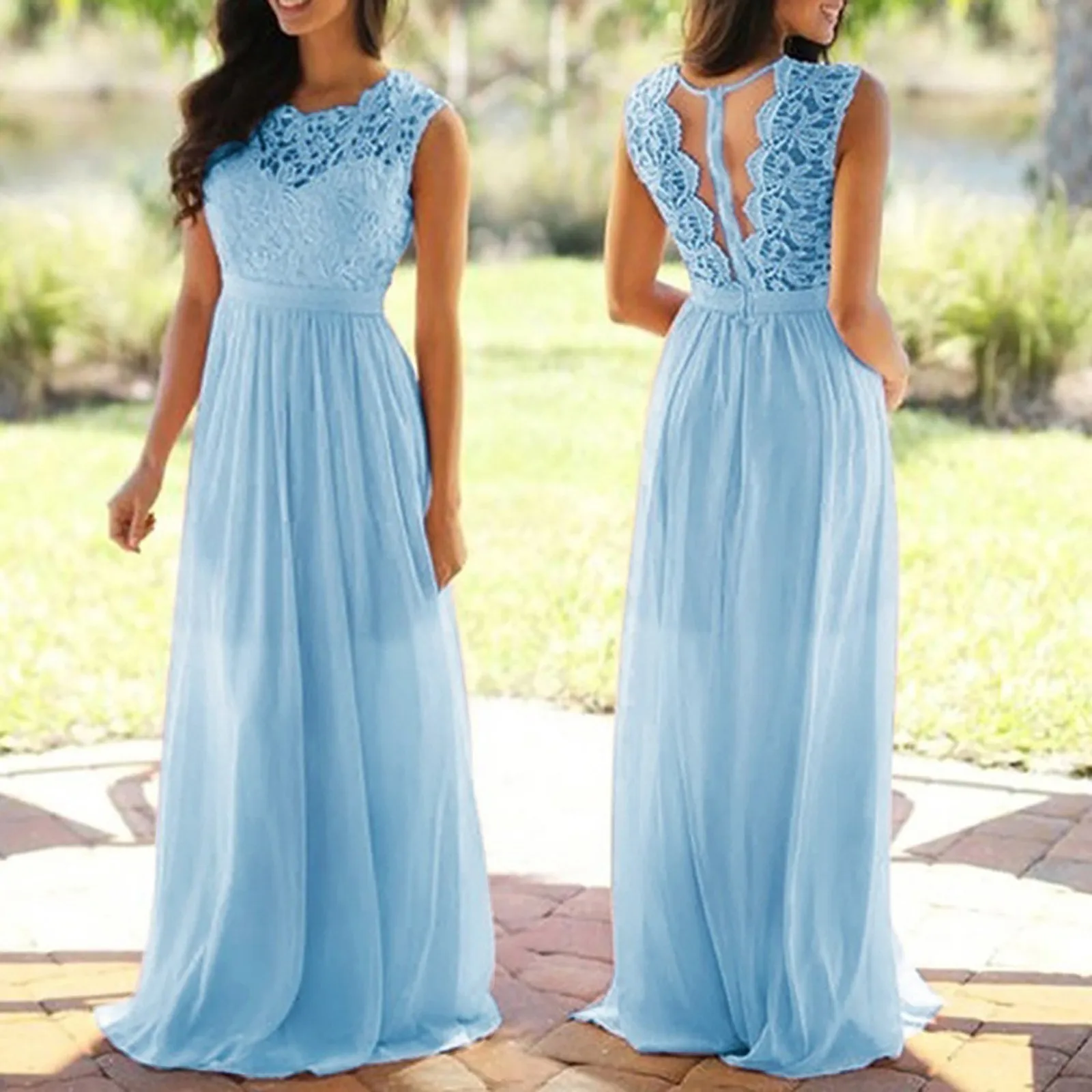 Women's Elegant Dress Solid Colour Lace Splicing Chiffon Hollow Long Maxi Dresses Fashion Sleeveless High Waisted Cocktail Dress
Women's Elegant Dress Solid Colour Lace Splicing Chiffon Hollow Long Maxi Dresses Fashion Sleeveless High Waisted Cocktail Dress