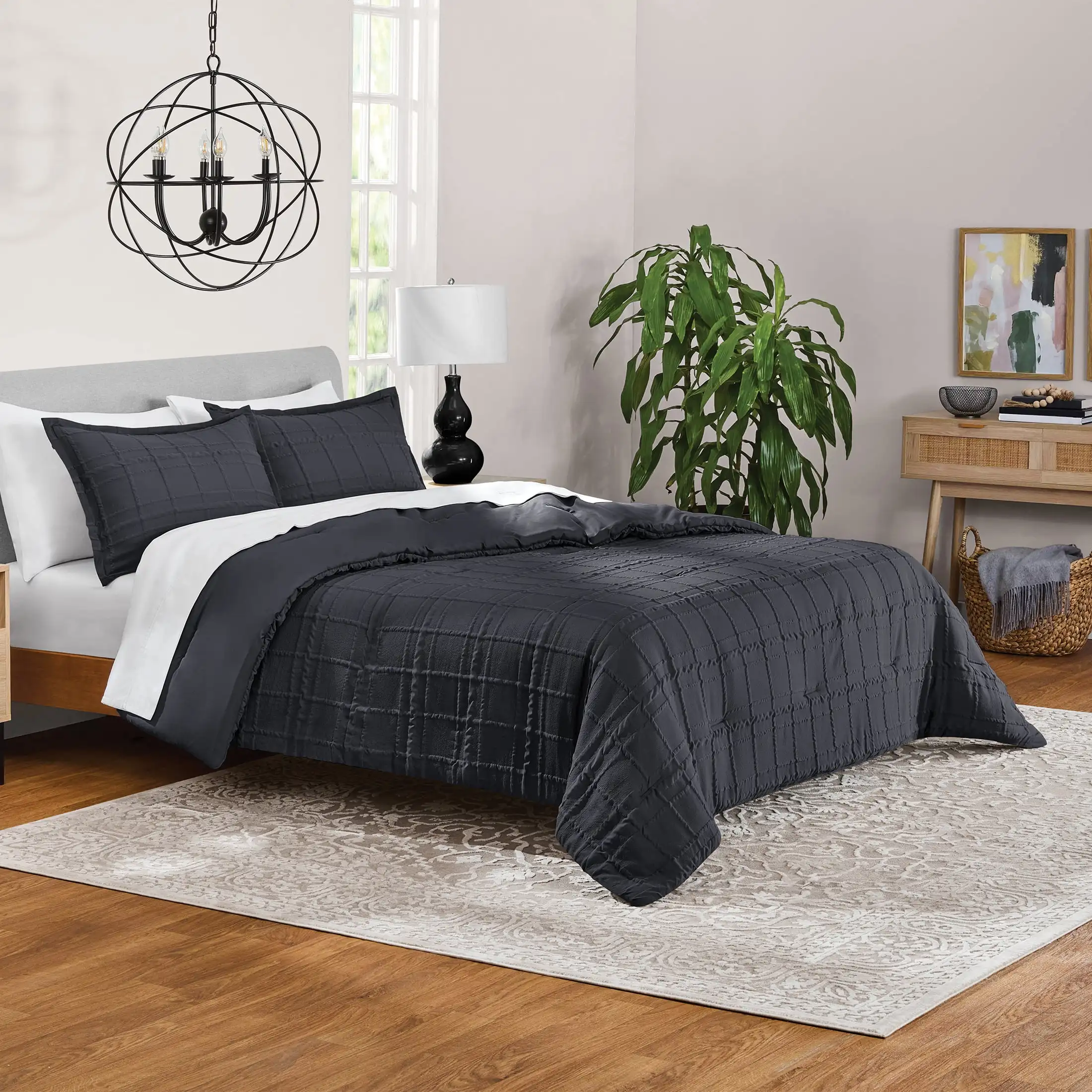 Grey Stone Grid 3-Piece Adult Comforter Set for Full Queen Size All-Season Use
Grey Stone Grid 3-Piece Adult Comforter Set for Full Queen Size All-Season Use