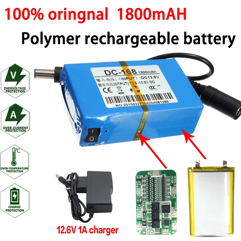 New 12V lithium battery polymer 1800mAh monitoring motor outdoor LED light walkie talkie portable standby rechargeable battery
New 12V lithium battery polymer 1800mAh monitoring motor outdoor LED light walkie talkie portable standby rechargeable battery