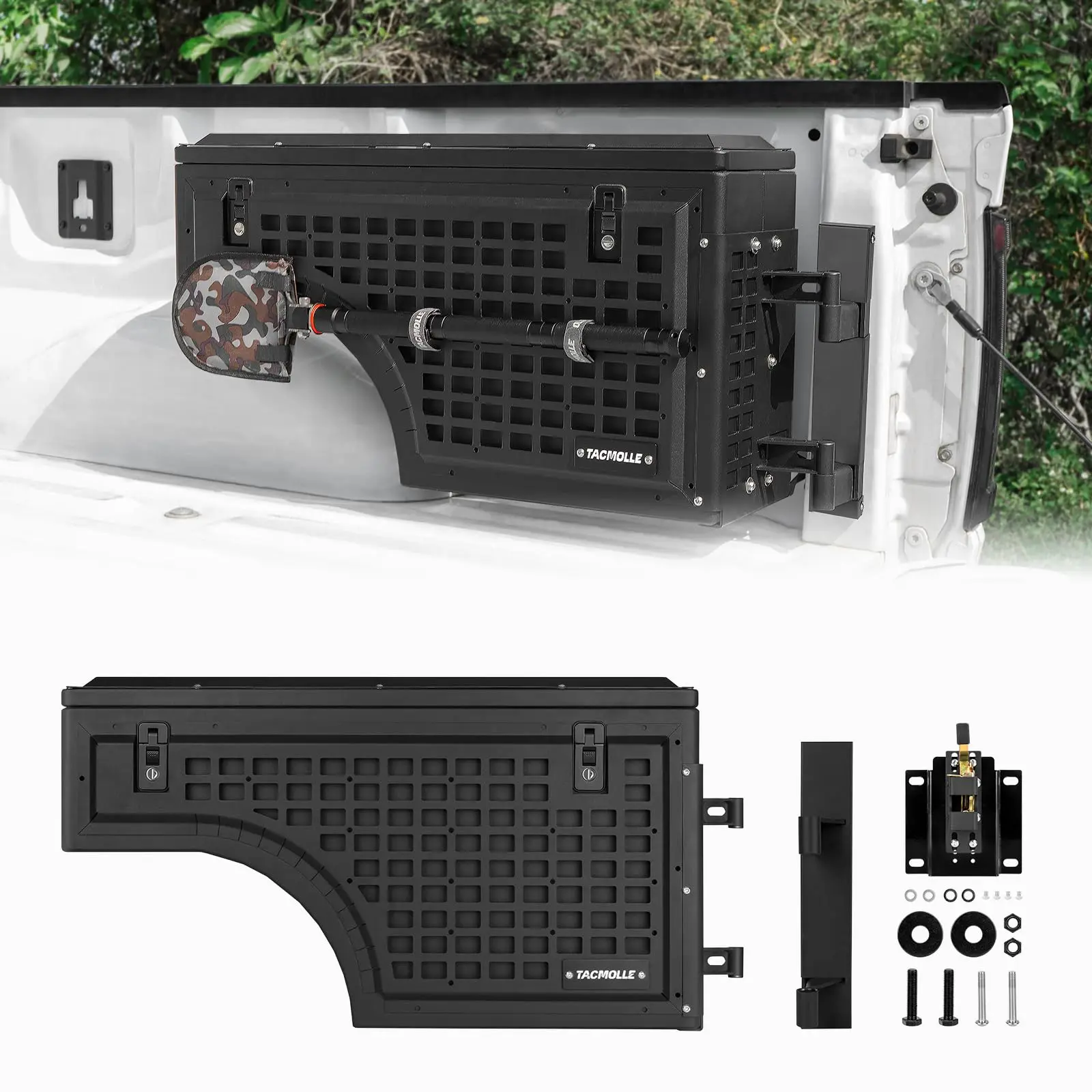 TACMOLLE Pickup Truck Side Bed Cargo Storage Box Tool Box MOLLE System 180° Rotation Lockable Swing Case For Ford F150 2015-2024
TACMOLLE Pickup Truck Side Bed Cargo Storage Box Tool Box MOLLE System 180° Rotation Lockable Swing Case For Ford F150 2015-2024