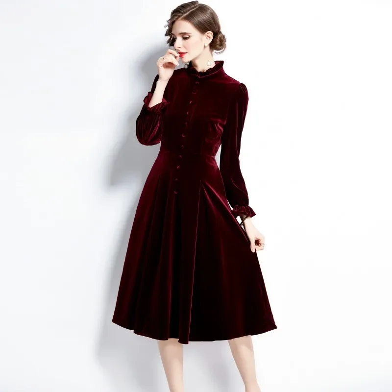 New Autumn and Winter Wine Red Women's Palace Style Velvet Dress with Lining Vestido Feminino
New Autumn and Winter Wine Red Women's Palace Style Velvet Dress with Lining Vestido Feminino