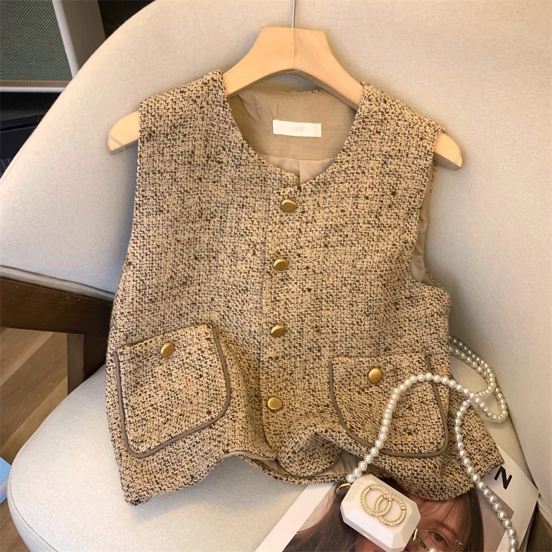 New Autumn 2026 Vest for Women Crop Tops Vintage Coat Korean Clothes Temperament Short Tweed Jacket Chalecos Para Mujer
New Autumn 2026 Vest for Women Crop Tops Vintage Coat Korean Clothes Temperament Short Tweed Jacket Chalecos Para Mujer