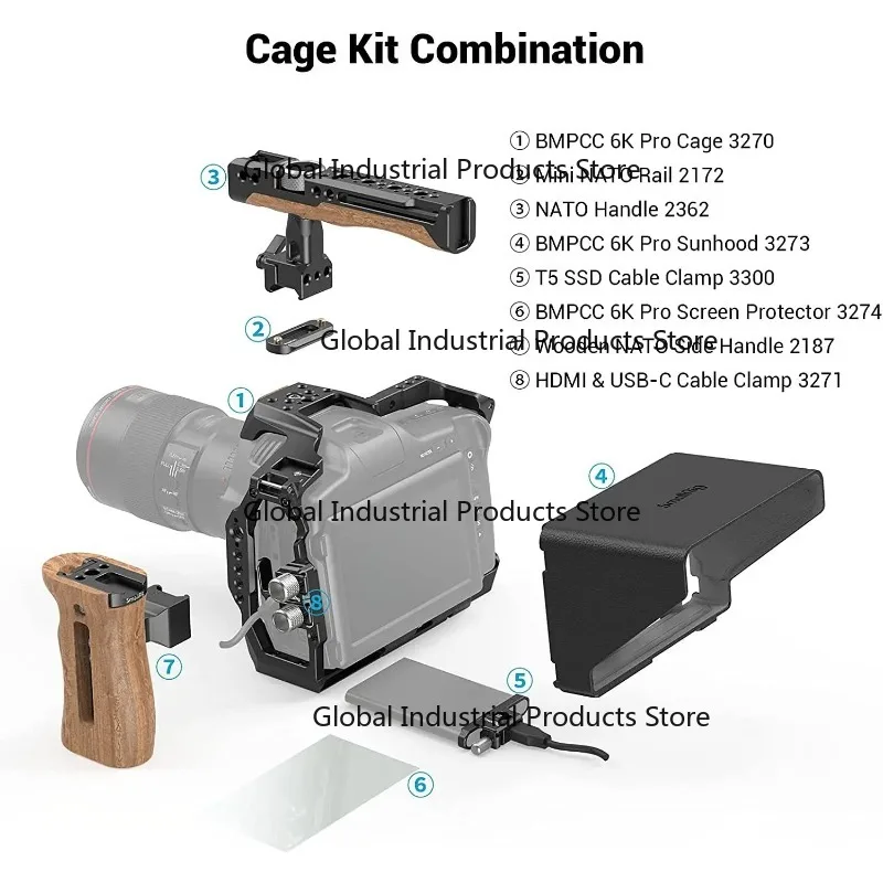 Camera Cage Accessory Kit for BMPCC 6K / 6K G2 with Cable Clamp SSD Clamp Sunhood NATO Rail -3299
Camera Cage Accessory Kit for BMPCC 6K / 6K G2 with Cable Clamp SSD Clamp Sunhood NATO Rail -3299