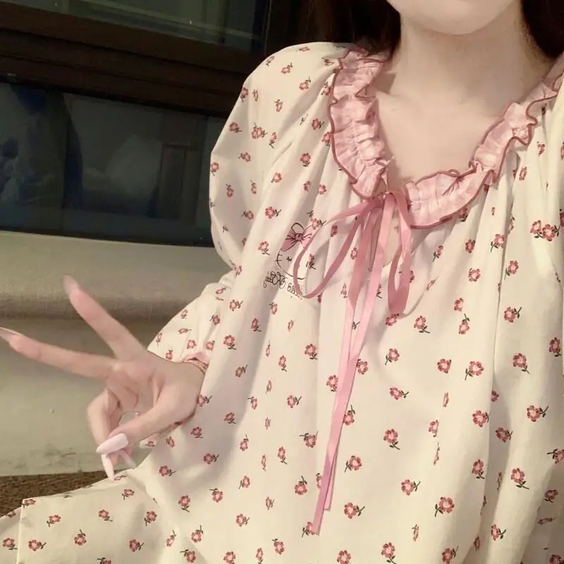 Пижамный комплект Sanrio Hello Kitty, хлопковый комплект для отдыха для девочек-подростков, розовый, с милым цветочным принтом, с длинными рукавами, длинные брюки, новое поступление, новинка
Пижамный комплект Sanrio Hello Kitty, хлопковый комплект для отдыха для девочек-подростков, розовый, с милым цветочным принтом, с длинными рукавами, длинные брюки, новое поступление, новинка