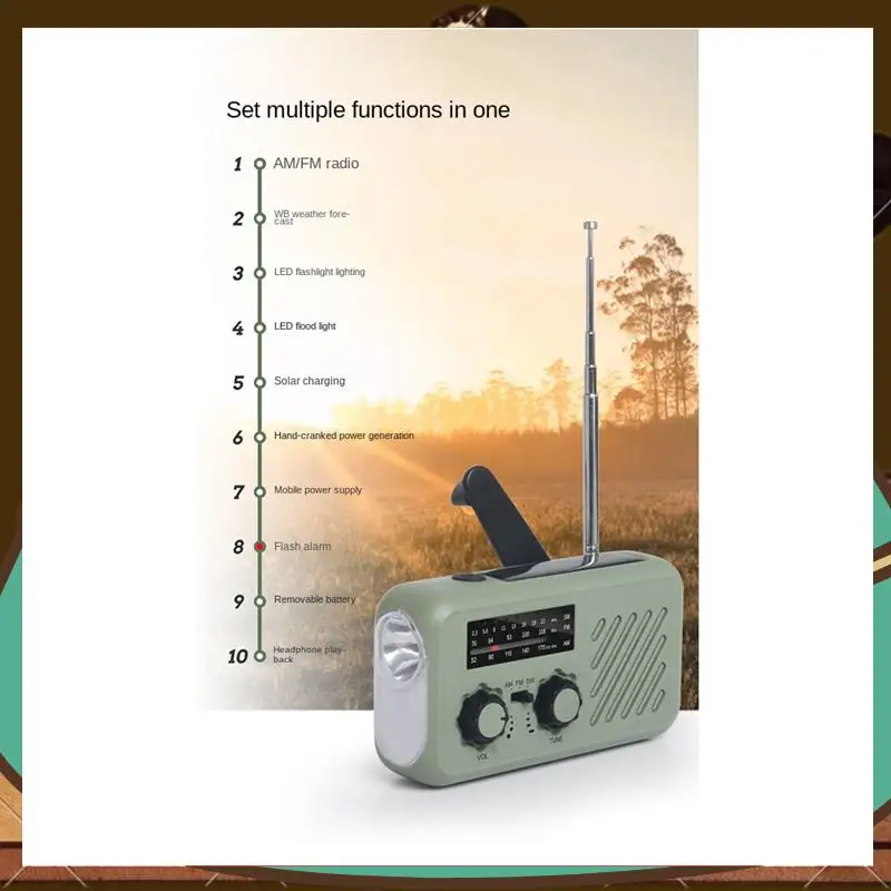 Метеорологическое радио с AM/FM/WB, солнечной батареей и рукояткой, светодиодным фонариком, сигнализацией SOS для чрезвычайных ситуаций на открытом воздухе-AB01
Метеорологическое радио с AM/FM/WB, солнечной батареей и рукояткой, светодиодным фонариком, сигнализацией SOS для чрезвычайных ситуаций на открытом воздухе-AB01