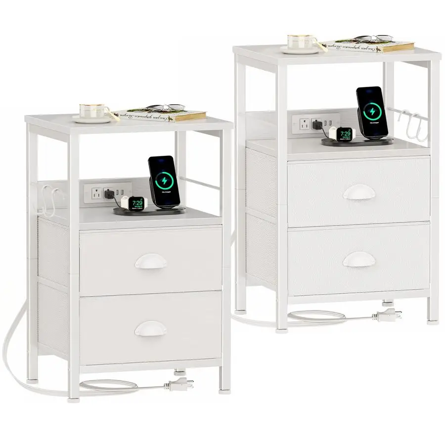 Nightstands Set of 2, Night Stands with Charging Station, Side Tables with 2 Fabric Drawers, End Tables with Storage Shelves, fo
Nightstands Set of 2, Night Stands with Charging Station, Side Tables with 2 Fabric Drawers, End Tables with Storage Shelves, fo