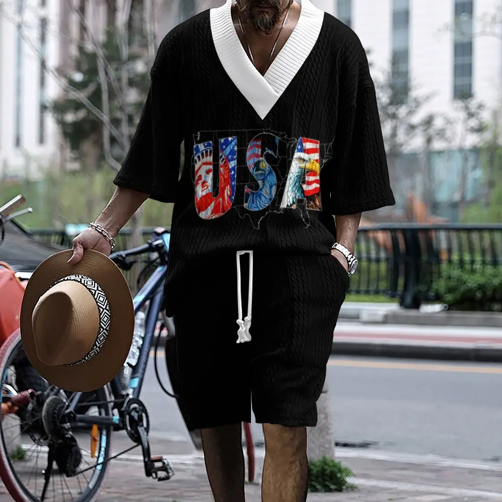 2024 New Men's Summer Casual Sport Beach Style Loose Fit Two-Piece Set with Big V-Neck Floral Print Short Sleeve And Shorts
2024 New Men's Summer Casual Sport Beach Style Loose Fit Two-Piece Set with Big V-Neck Floral Print Short Sleeve And Shorts