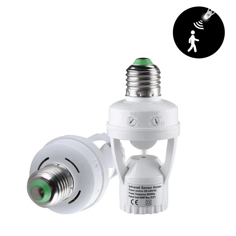 PIR Body Sensing Smart light bulb switch 360-degree Motion sensor 110V-240V LED E26/E27 Base bracket Socket Adapter Converter
PIR Body Sensing Smart light bulb switch 360-degree Motion sensor 110V-240V LED E26/E27 Base bracket Socket Adapter Converter