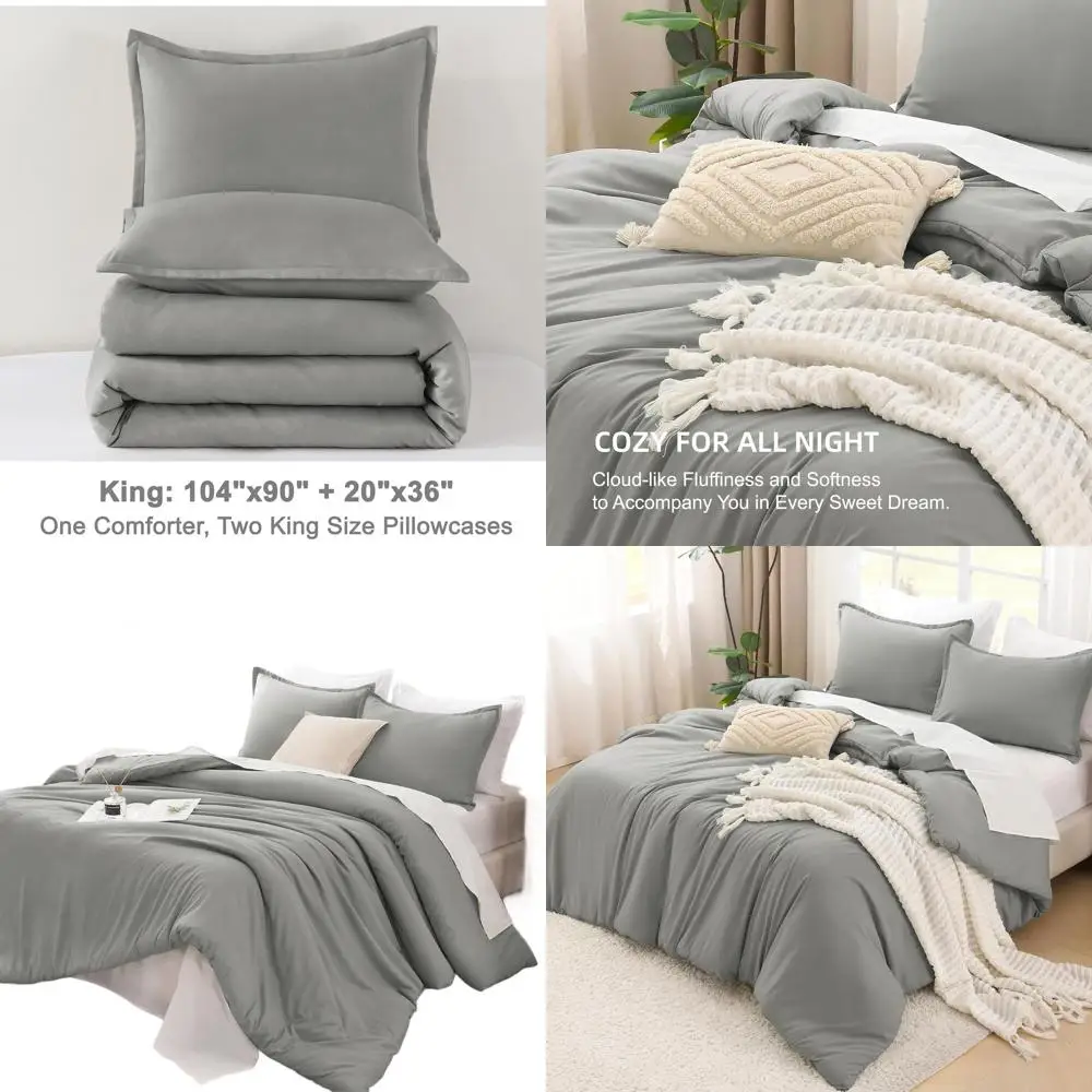 Medium Gray King Size Lightweight 3-Piece Bedding Set with Fluffy Comforter and Pillowcases
Medium Gray King Size Lightweight 3-Piece Bedding Set with Fluffy Comforter and Pillowcases