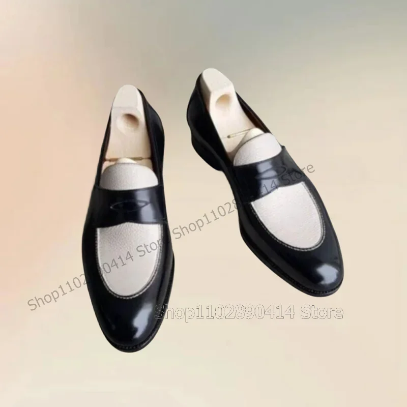 Black White Patchwork Sewing Design Men Loafers Fashion Slip On Men Shoes Luxury Handmade Party Office Banquet Men Dress Shoes 
Black White Patchwork Sewing Design Men Loafers Fashion Slip On Men Shoes Luxury Handmade Party Office Banquet Men Dress Shoes