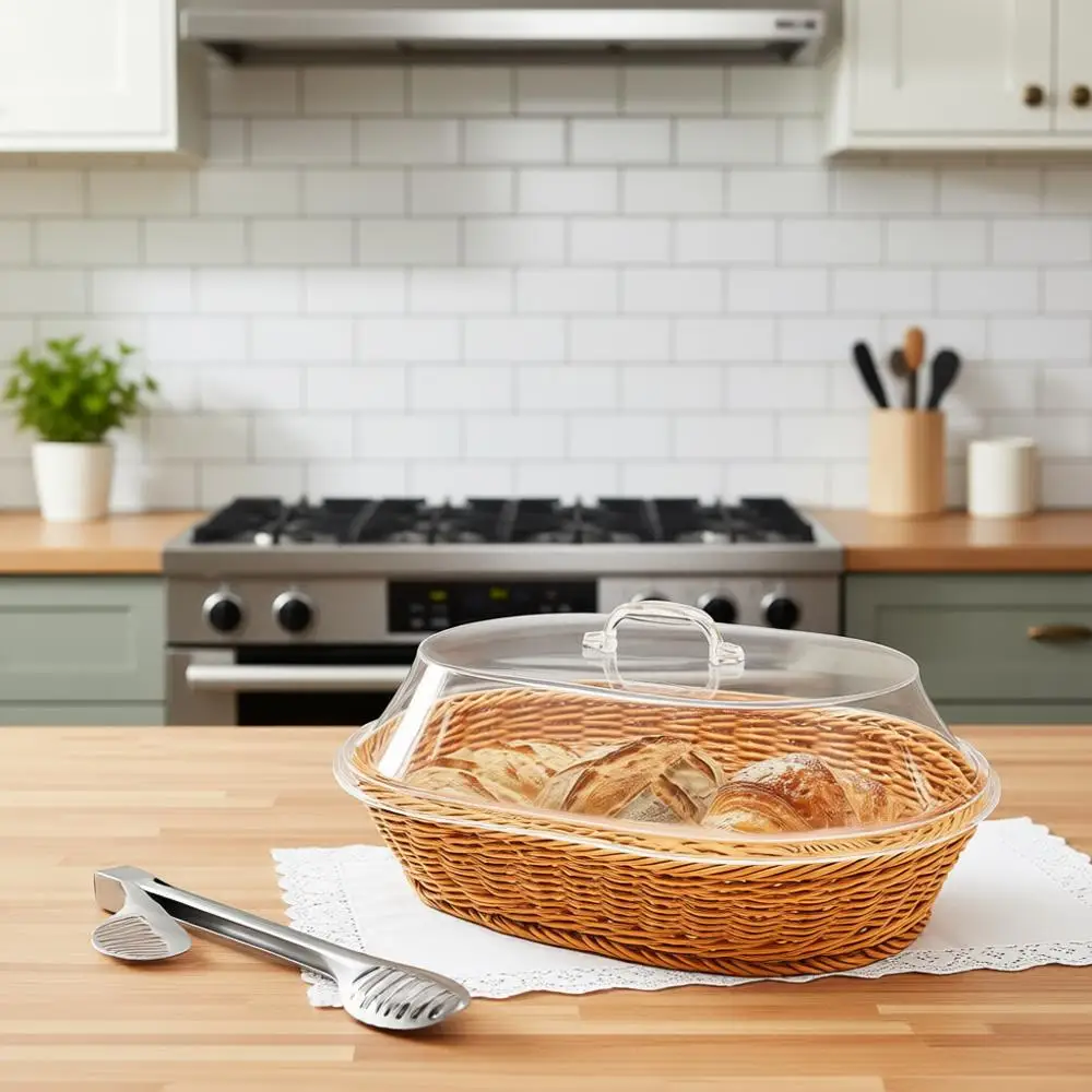 Oval Woven Bread Baskets Set of 2 with Acrylic Lids, 15.75 x 11.81, Ideal for Bread, Fruit, Food Display
Oval Woven Bread Baskets Set of 2 with Acrylic Lids, 15.75 x 11.81, Ideal for Bread, Fruit, Food Display