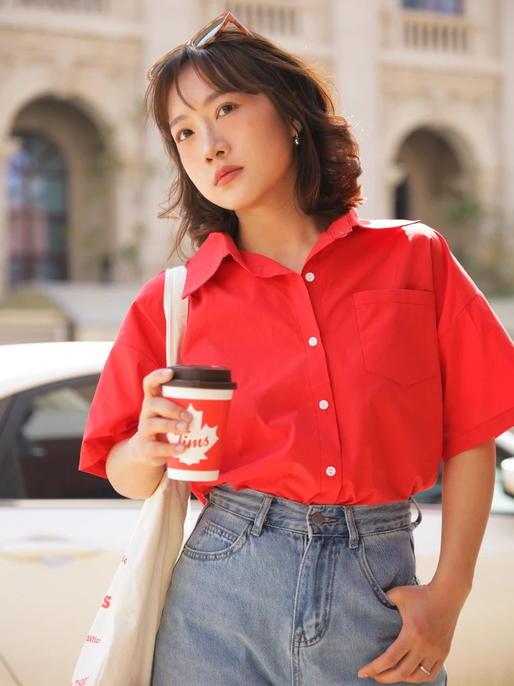 Ohmyloli Retro Red Side ket Commute Basic Straight Leg ort Sve Pure Color irt Women's Collar Button up Cotton
Ohmyloli Retro Red Side ket Commute Basic Straight Leg ort Sve Pure Color irt Women's Collar Button up Cotton