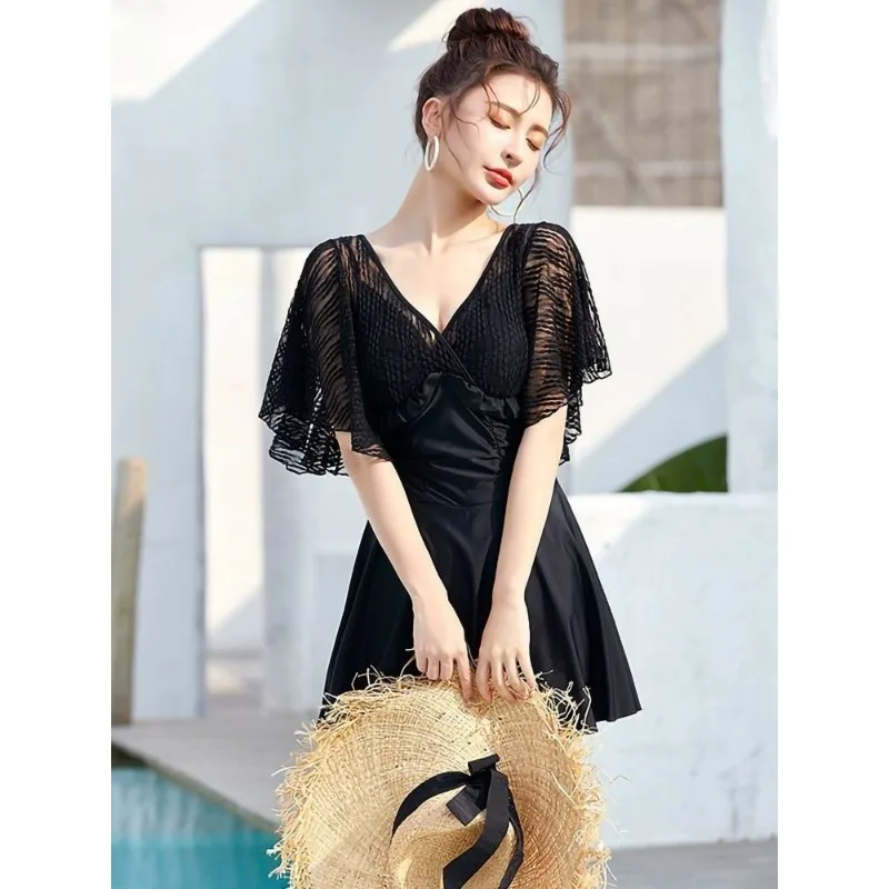 Women V Neck Mesh Flutter Sleeve Skirted Swimsuit Underwire Tummy Control Plus Size Swimwear For Hot Spring
Women V Neck Mesh Flutter Sleeve Skirted Swimsuit Underwire Tummy Control Plus Size Swimwear For Hot Spring