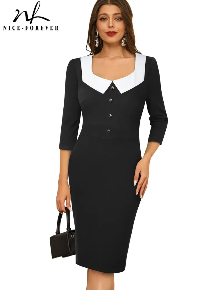 Nice-Forever Spring Women Vintage Patchwork Dresses Formal Business Elegant Bodycon Dress B752
Nice-Forever Spring Women Vintage Patchwork Dresses Formal Business Elegant Bodycon Dress B752