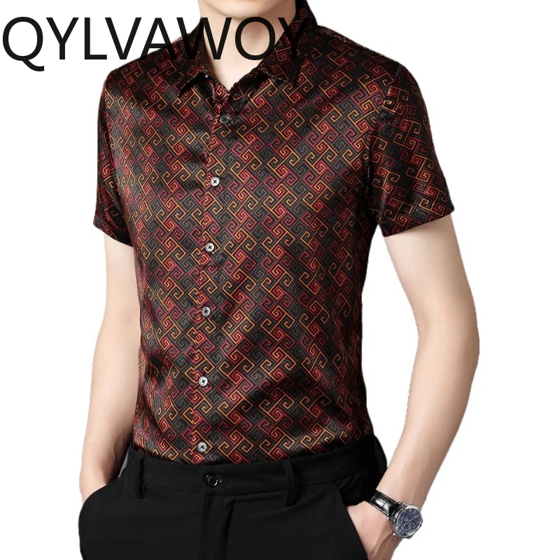 QYLVAWOY 90.8% Mulberry Silk Shirts for Man High-end Men's Shirts Short Sleeve Jacquard Shirt Ironless Camisas Masculina Casual
QYLVAWOY 90.8% Mulberry Silk Shirts for Man High-end Men's Shirts Short Sleeve Jacquard Shirt Ironless Camisas Masculina Casual