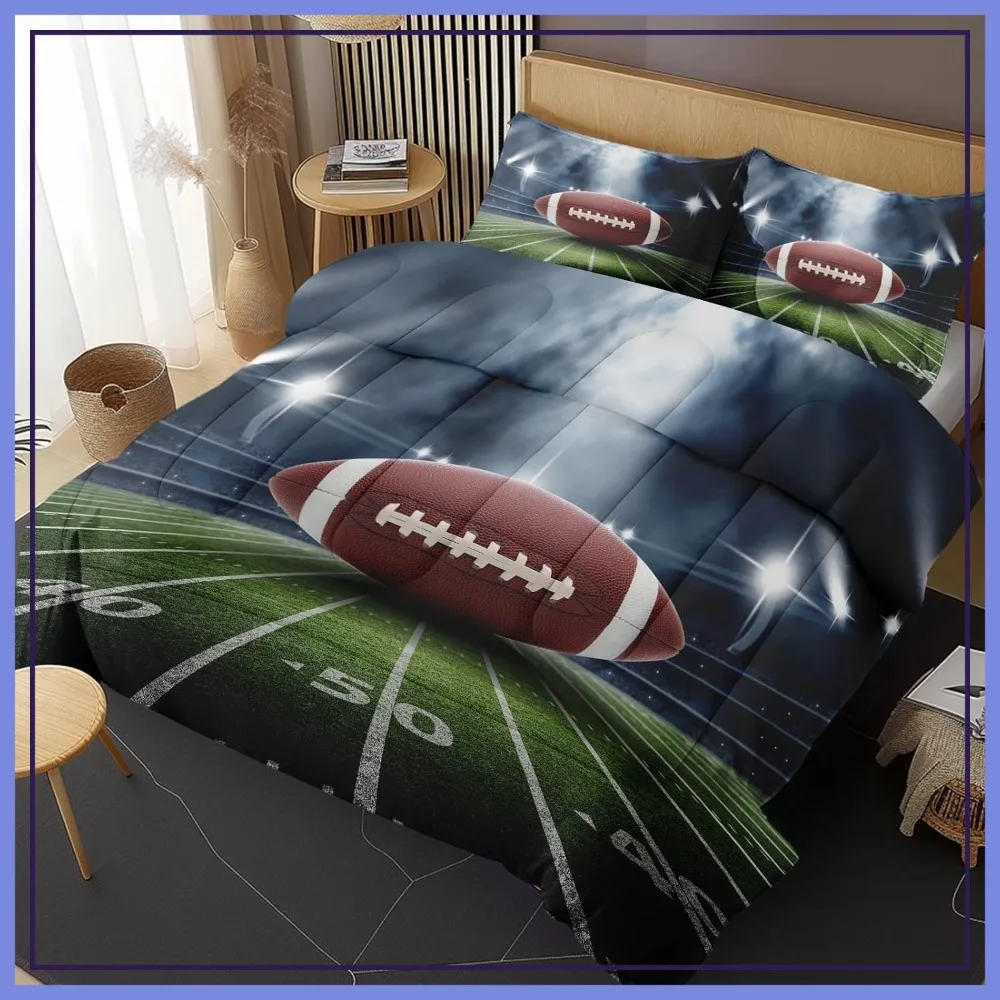 Football Full Comforter Set, Rugby Field Bedding 3-Piece, Soft All Season Bedroom Decor with 2 Pillow Shams
Football Full Comforter Set, Rugby Field Bedding 3-Piece, Soft All Season Bedroom Decor with 2 Pillow Shams