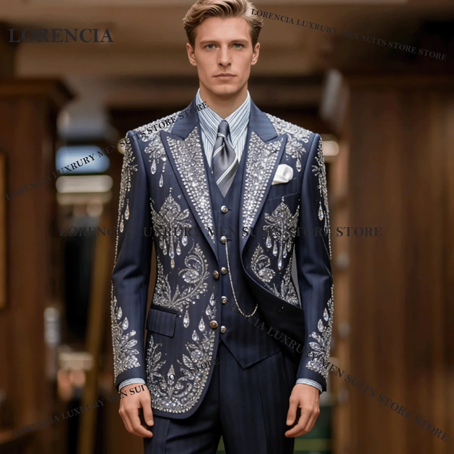 Glitter Crystal Men Suit Handmade Diamond Rhinestone Wedding Tuxedos Slim Ropa hombre 3 Pieces Sets Groom Male Blazer Customized
Glitter Crystal Men Suit Handmade Diamond Rhinestone Wedding Tuxedos Slim Ropa hombre 3 Pieces Sets Groom Male Blazer Customized