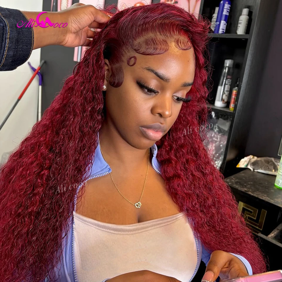 Burgundy Dark Red Color Kinky Curly #99 180 Density Pre Plucked Transparent Invisible 13X6 Lace Front Closure Wig 5X5 Human Hair
Burgundy Dark Red Color Kinky Curly #99 180 Density Pre Plucked Transparent Invisible 13X6 Lace Front Closure Wig 5X5 Human Hair