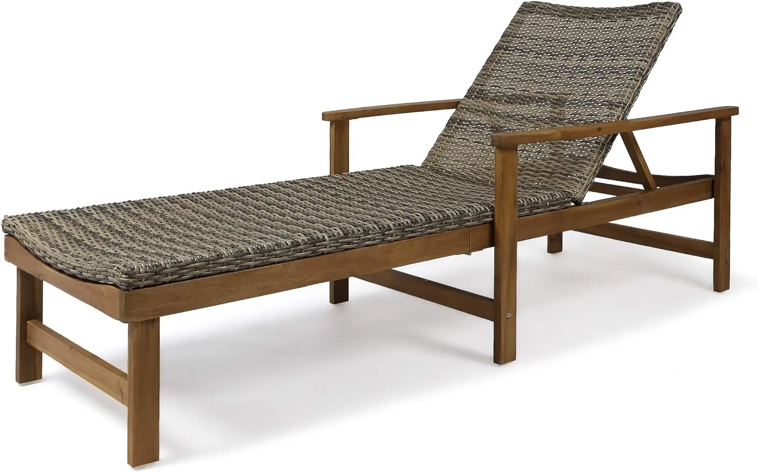 Outdoor Adjustable Rustic Acacia Wood Chaise Lounge with Wicker Seating, Natural and Gray
Outdoor Adjustable Rustic Acacia Wood Chaise Lounge with Wicker Seating, Natural and Gray
