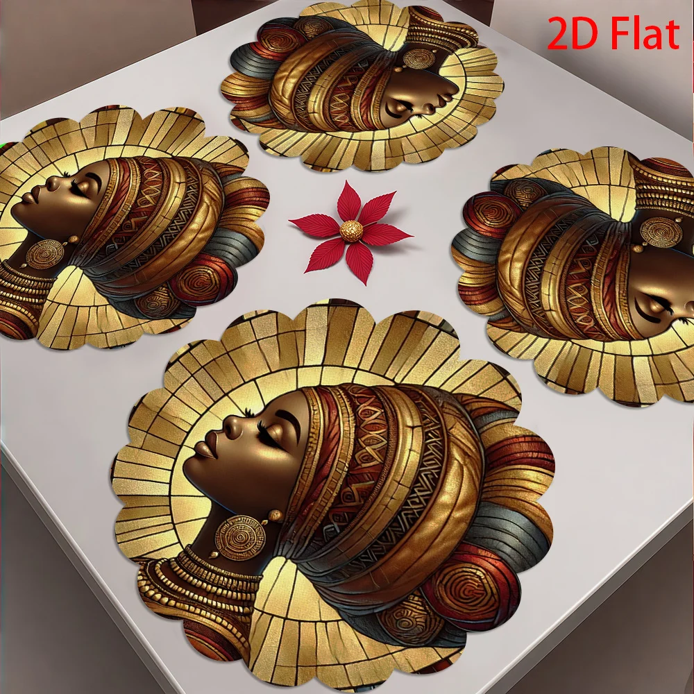 4-Piece 2D flat print, African female theme, glass painting style placemat | Suitable for family dinners, restaurant decoration, holiday parties, folk themed events, lace design, polyester material, 15X15 inches
4-Piece 2D flat print, African female theme, glass painting style placemat | Suitable for family dinners, restaurant decoration, holiday parties, folk themed events, lace design, polyester material, 15X15 inches