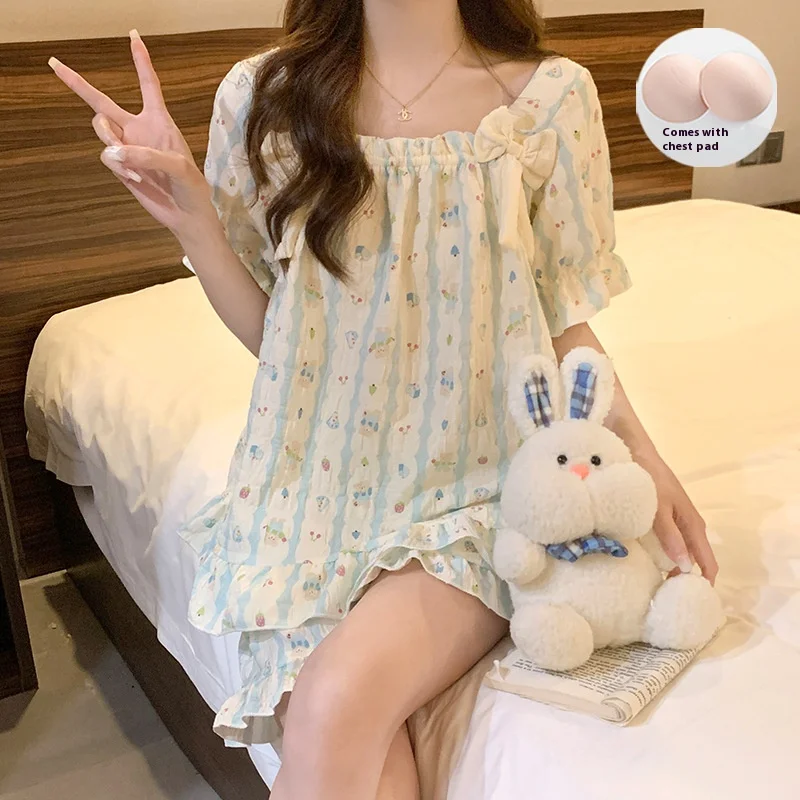 Ladies with Corset Pajamas Girls Models Summer Short-Sleeved Sweet Bow Student Princess Wind Loose Large Size Thin Home Wear
Ladies with Corset Pajamas Girls Models Summer Short-Sleeved Sweet Bow Student Princess Wind Loose Large Size Thin Home Wear
