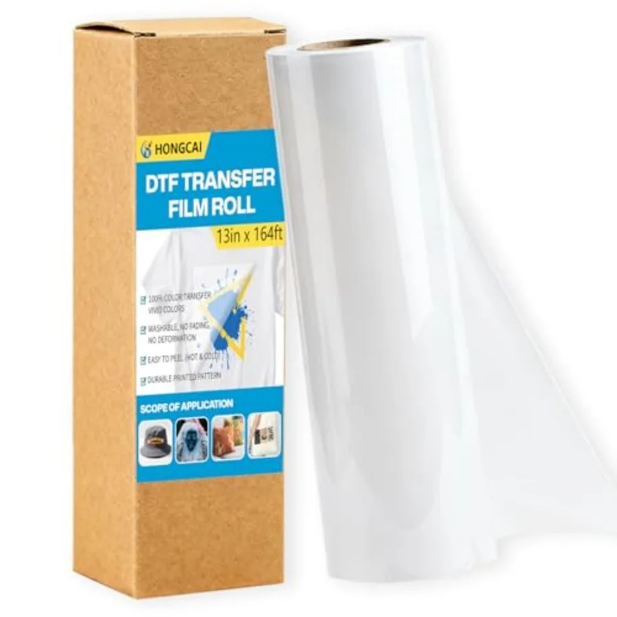 HONGCAI DTF Transfer Film Roll 13 Inch x 164 ft Matte Transparent pre-Treated PET Heat Transfer Paper, Cold and hot Peel, for D
HONGCAI DTF Transfer Film Roll 13 Inch x 164 ft Matte Transparent pre-Treated PET Heat Transfer Paper, Cold and hot Peel, for D