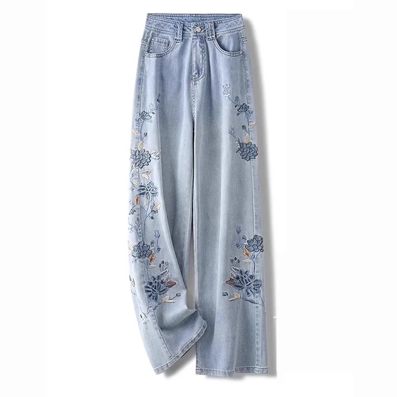 High Waist Wide Leg Jeans Women's Slim Fit Embroidered Denim Trousers Chinese Style Spring 2025 Loose Fit Slightly Elastic
High Waist Wide Leg Jeans Women's Slim Fit Embroidered Denim Trousers Chinese Style Spring 2025 Loose Fit Slightly Elastic