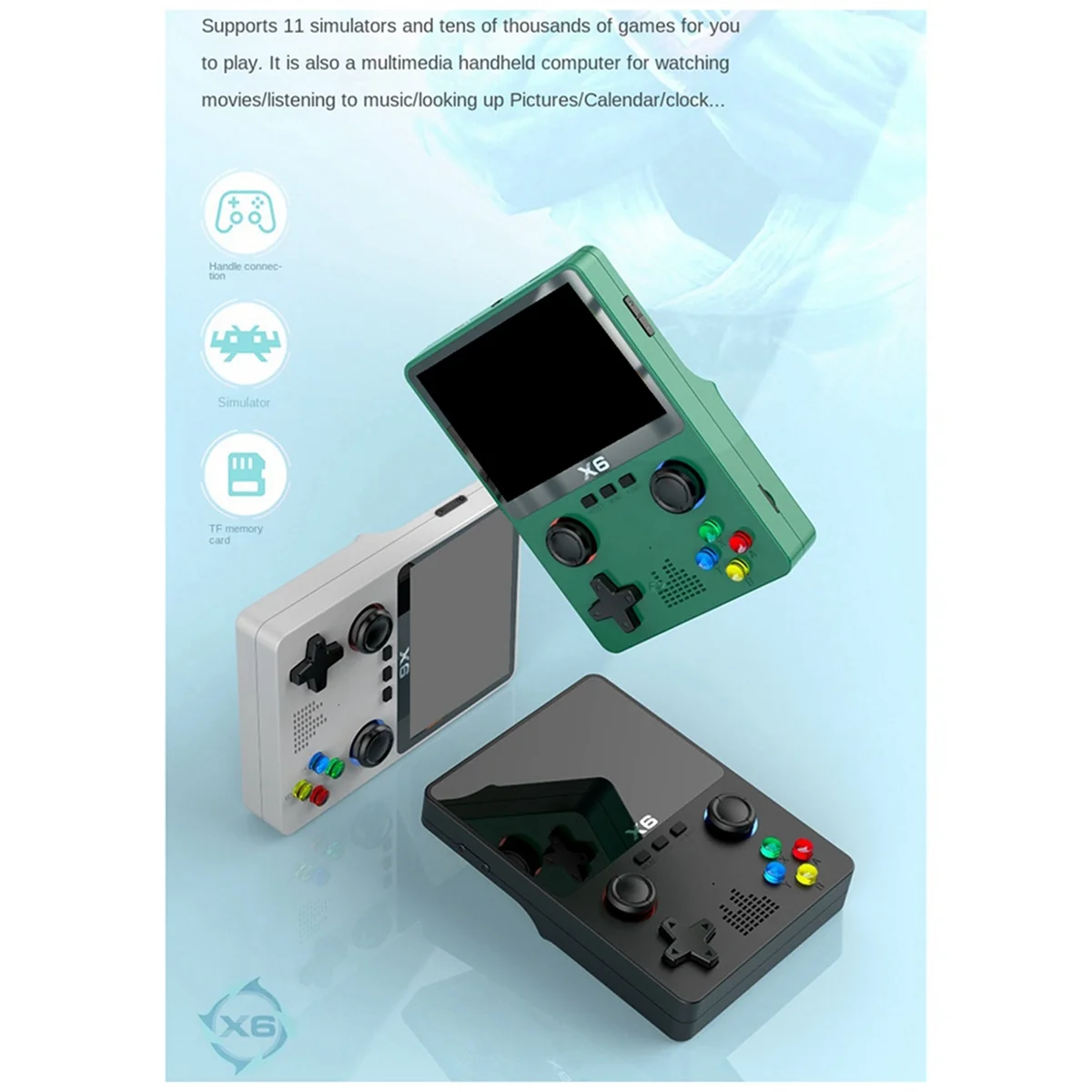Two Person Version X6 Handheld Game Player 3.5Inch IPS Screen 11 Simulators GBA Portable Console Gifts for Kids Green
Two Person Version X6 Handheld Game Player 3.5Inch IPS Screen 11 Simulators GBA Portable Console Gifts for Kids Green