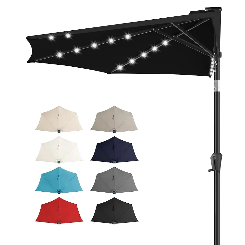 9 Ft Half Round Solar Powered Outdoor Market Patio Table Umbrella For Wall Balcony With Led Lights And Tilt, Black
9 Ft Half Round Solar Powered Outdoor Market Patio Table Umbrella For Wall Balcony With Led Lights And Tilt, Black