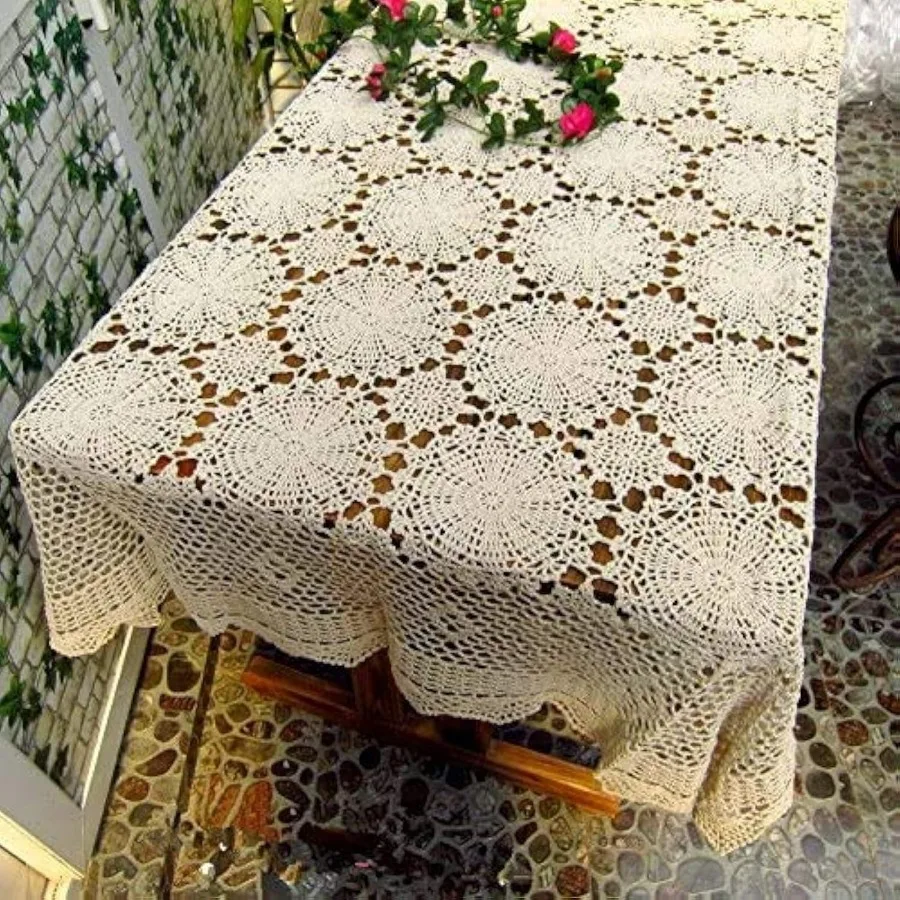 Rectangular Crochet Kitchen Tablecloth Beige Cotton Tablecloth Floral Lace Table Cover for Dining Room Living Room 59inchesx78in
Rectangular Crochet Kitchen Tablecloth Beige Cotton Tablecloth Floral Lace Table Cover for Dining Room Living Room 59inchesx78in