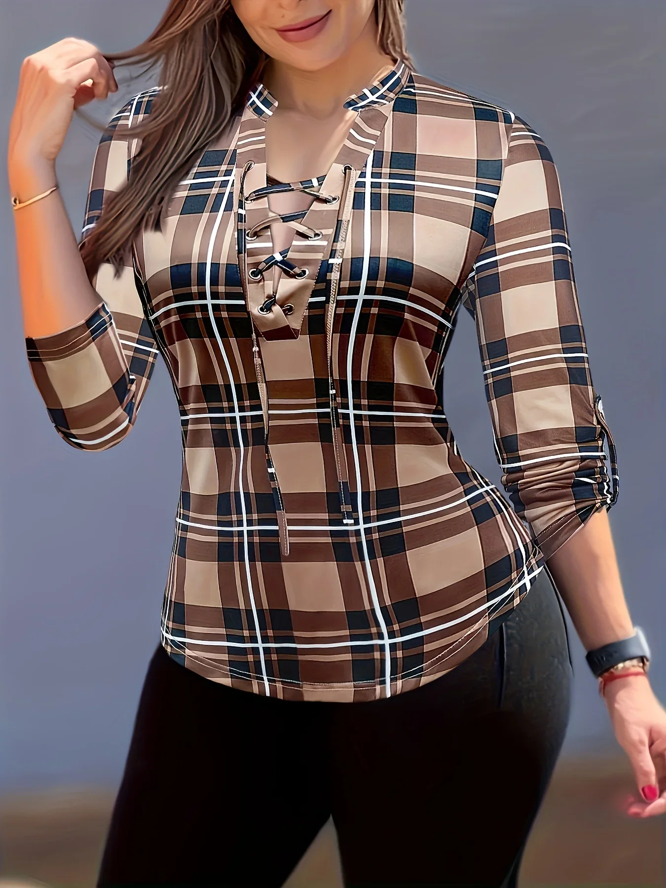 Plus Size 1XL-5XL Women's Fashionable Plaid Printed Waistband Tops Shirt Women Casual Spring V-neck Elegant Shirt Clothing
Plus Size 1XL-5XL Women's Fashionable Plaid Printed Waistband Tops Shirt Women Casual Spring V-neck Elegant Shirt Clothing