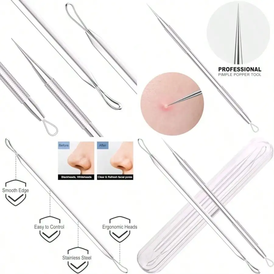 2-Pack Blackhead Remover Tools Pimple Popper Tool Kit Pimple Extractor Tools Blackhead Extractor For Zit Comedone Acne Whitehead - With Case
2-Pack Blackhead Remover Tools Pimple Popper Tool Kit Pimple Extractor Tools Blackhead Extractor For Zit Comedone Acne Whitehead - With Case