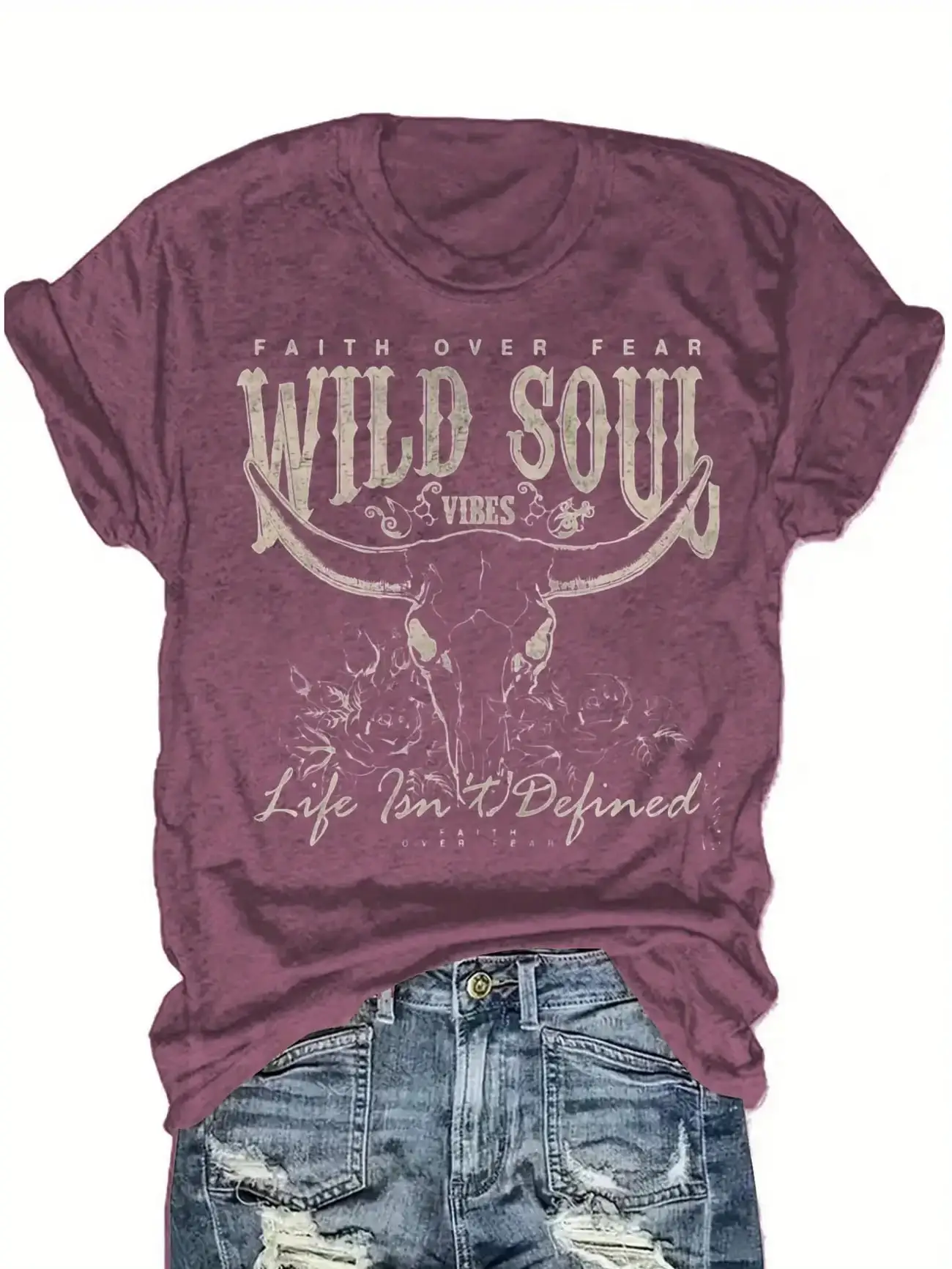 Женская футболка больших размеров с коротким рукавом Faith Over Fear Wild Soul Vibes Life Isn't Defined, удобная летняя одежда из мягкой ткани.
Женская футболка больших размеров с коротким рукавом Faith Over Fear Wild Soul Vibes Life Isn't Defined, удобная летняя одежда из мягкой ткани.