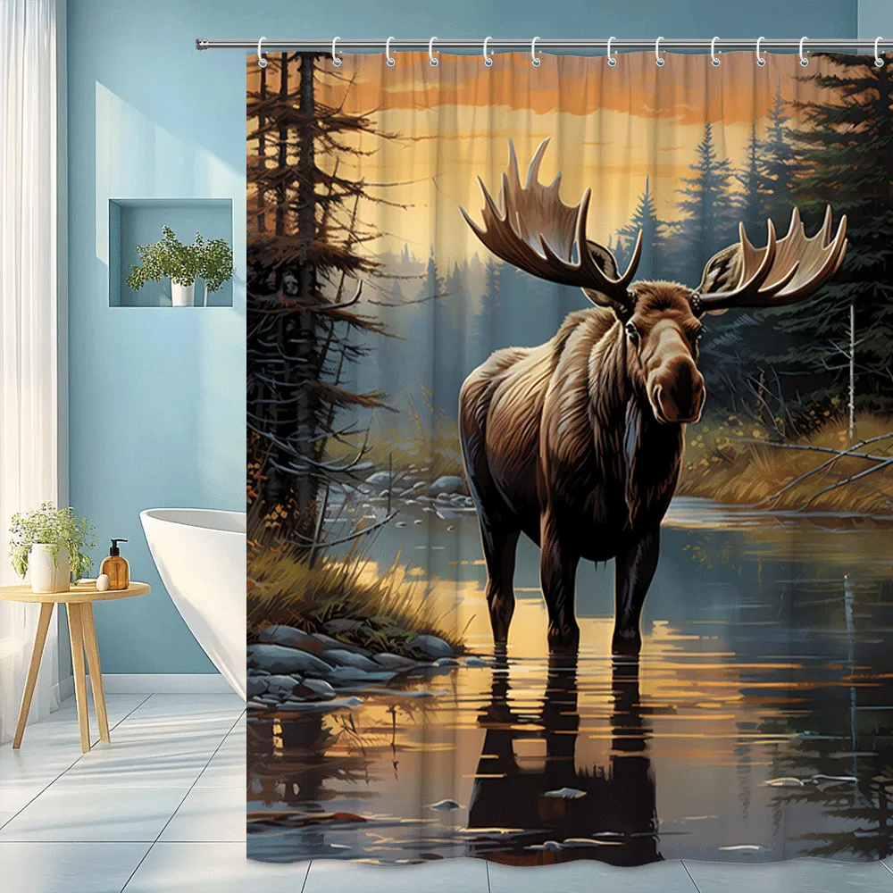 Moose in Forest Shower Curtain Wildlife Scene Sunset Lake Nature Art Decor Rustic Bathroom Design Waterproof Simple Installation
Moose in Forest Shower Curtain Wildlife Scene Sunset Lake Nature Art Decor Rustic Bathroom Design Waterproof Simple Installation