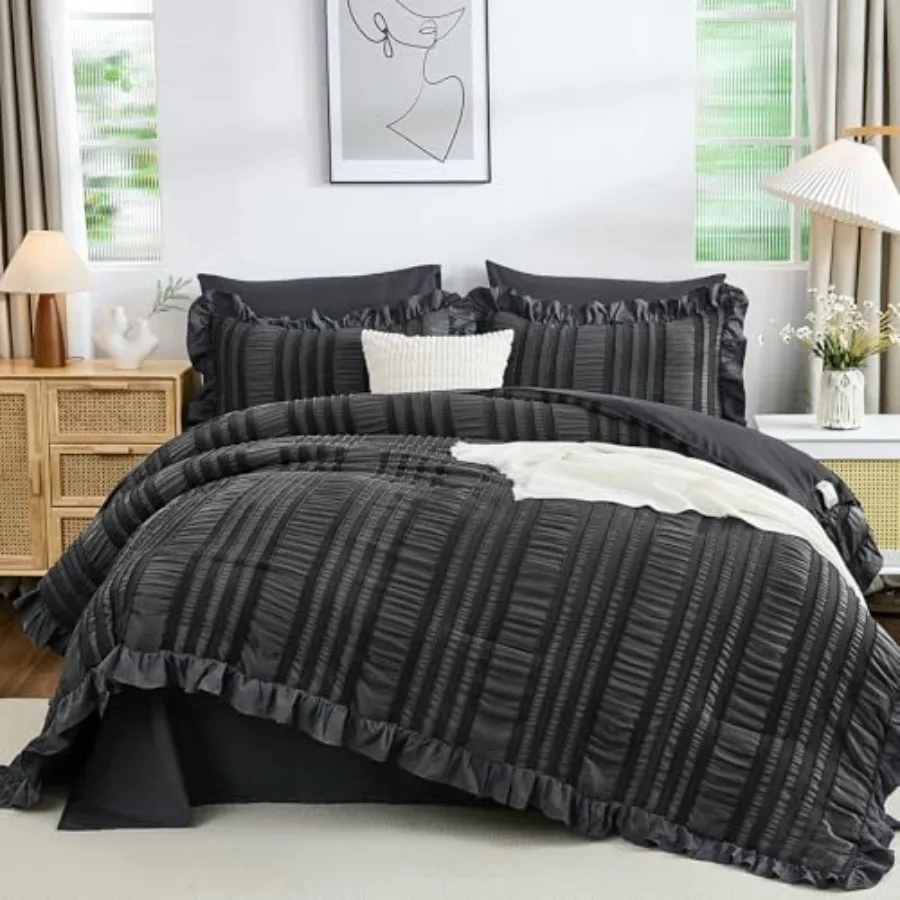 Comforter Set, 7 Pieces Ruffle Comforter Set with Sheets, Textured Bed in a Bag for Bed 104"×90
Comforter Set, 7 Pieces Ruffle Comforter Set with Sheets, Textured Bed in a Bag for Bed 104"×90