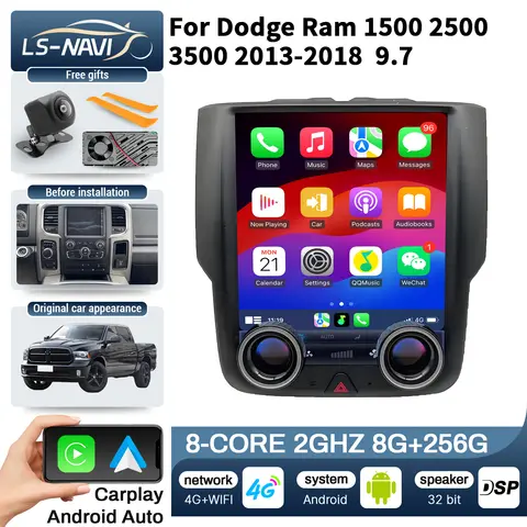 9.7 Inch Car Radio for Dodge Ram 1500 2500 3500 2013-2018 with 4G GPS Wireless Bluetooth CarPlay Touch Screen Stereo Head Unit