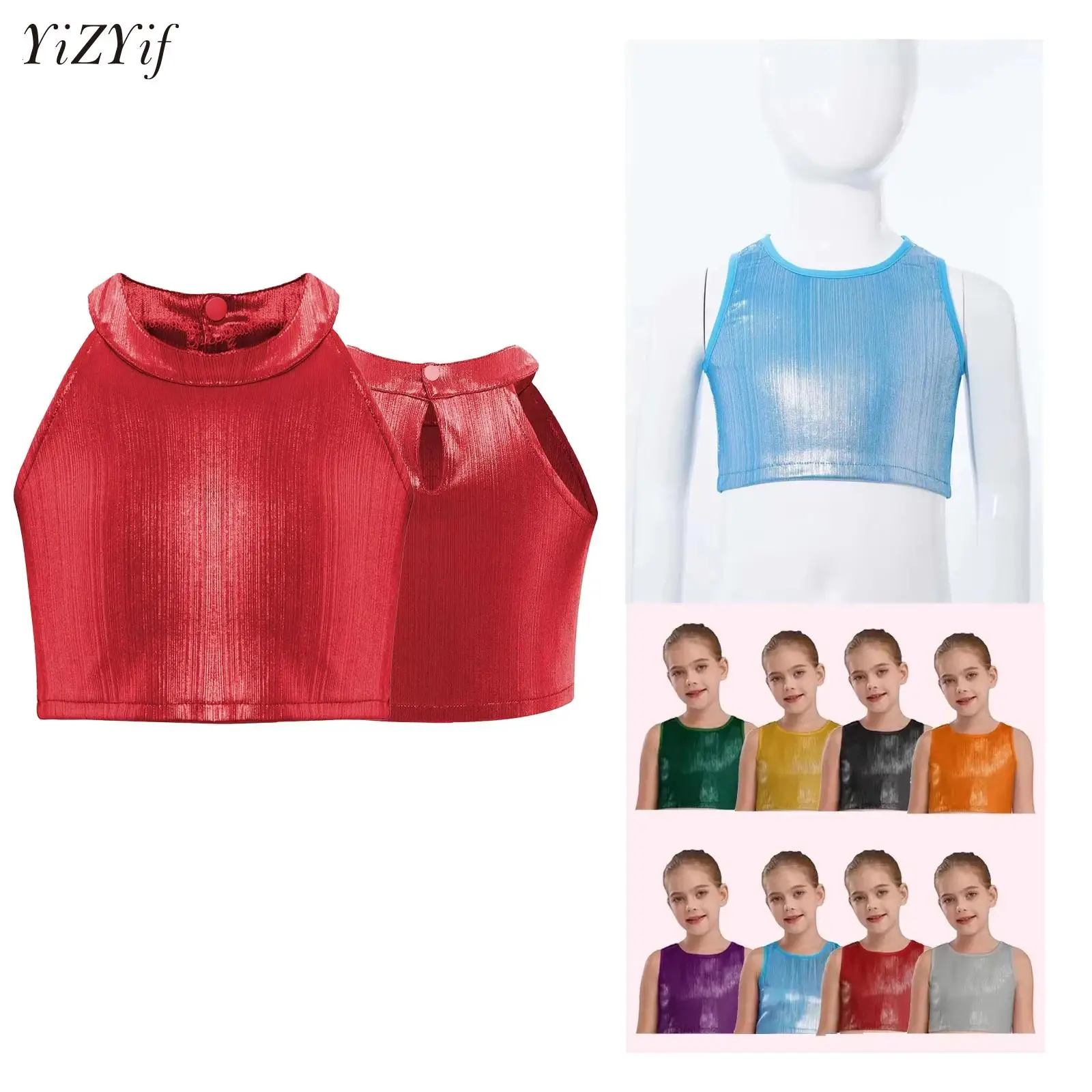 Kids Girls Metallic Dance Crop Tops Shimmery Sleeveless Vest Stage Performance Costume Ballet Gymnastics Workout Dancewear
Kids Girls Metallic Dance Crop Tops Shimmery Sleeveless Vest Stage Performance Costume Ballet Gymnastics Workout Dancewear