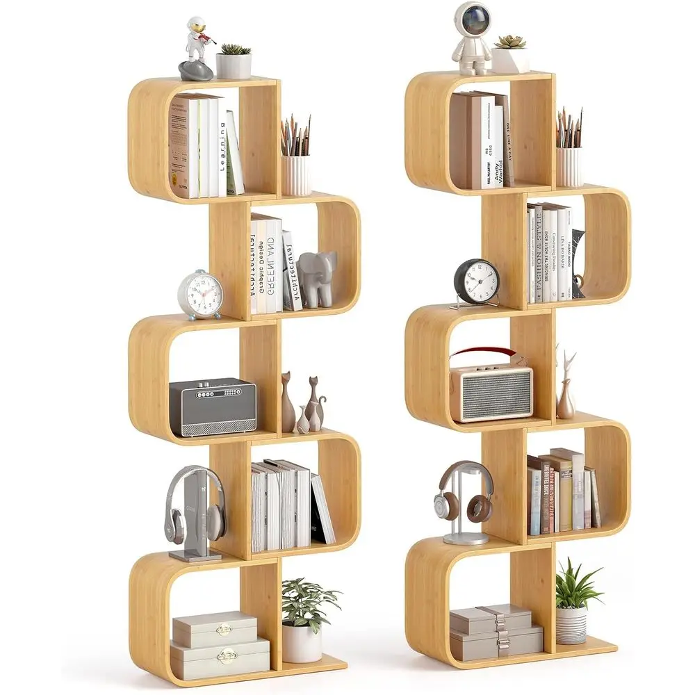5-Tier Bamboo S-Shaped Bookshelf with Open Cubes for Geometric Display and Storage in Living Room/Home Office, Natural Finish
5-Tier Bamboo S-Shaped Bookshelf with Open Cubes for Geometric Display and Storage in Living Room/Home Office, Natural Finish