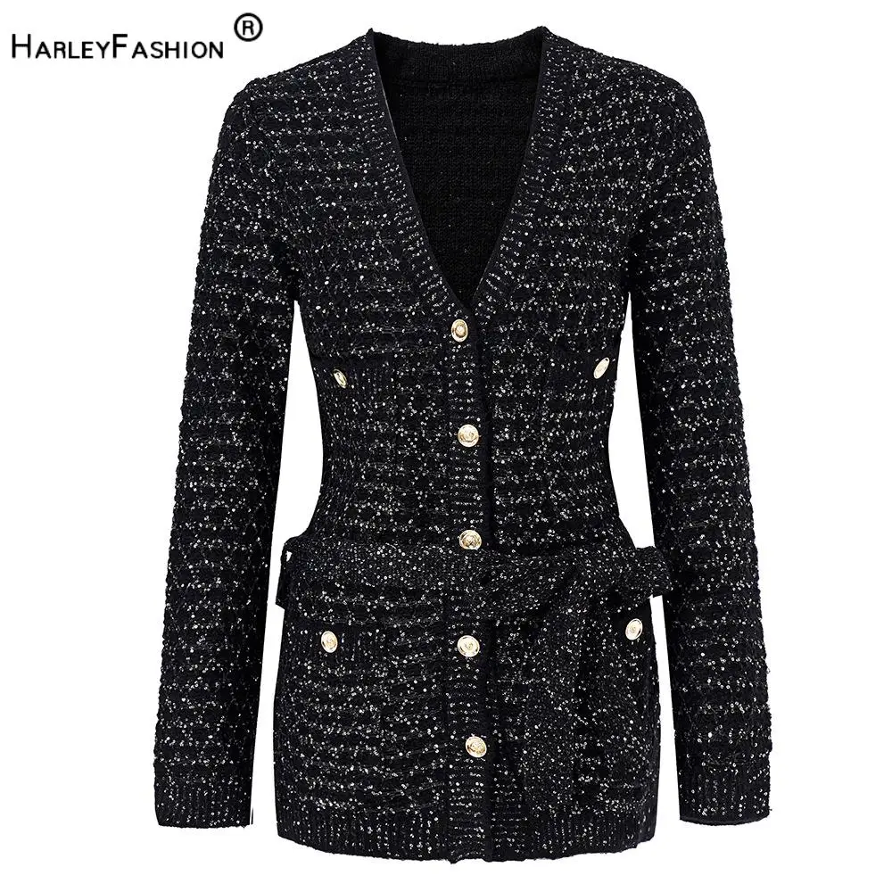 Spring New Arrival Lady Quality Sequined V-neck Long Sleeve Single-breasted Knits Cardigan With Belt Women
Spring New Arrival Lady Quality Sequined V-neck Long Sleeve Single-breasted Knits Cardigan With Belt Women