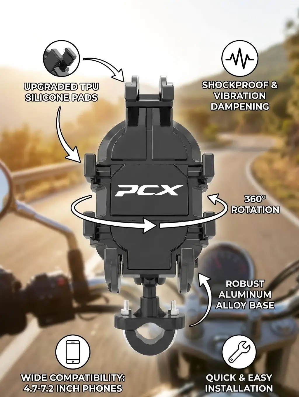 High-quality shock-absorbing motorcycle phone holder For Honda PCX125 PCX150 PCX160 MT03 MT07 MT09 MT10 2021 2022 2023 2024 2025
High-quality shock-absorbing motorcycle phone holder For Honda PCX125 PCX150 PCX160 MT03 MT07 MT09 MT10 2021 2022 2023 2024 2025