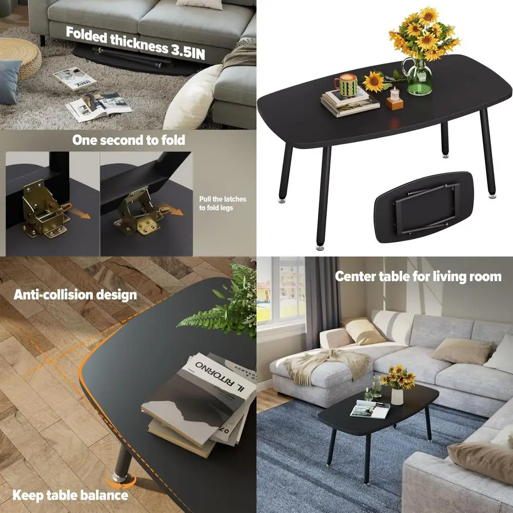 39.3 Black Coffee Table - Portable Modern Rectangular Center Table for Living Room and Small Spaces, Ready to Use
39.3 Black Coffee Table - Portable Modern Rectangular Center Table for Living Room and Small Spaces, Ready to Use