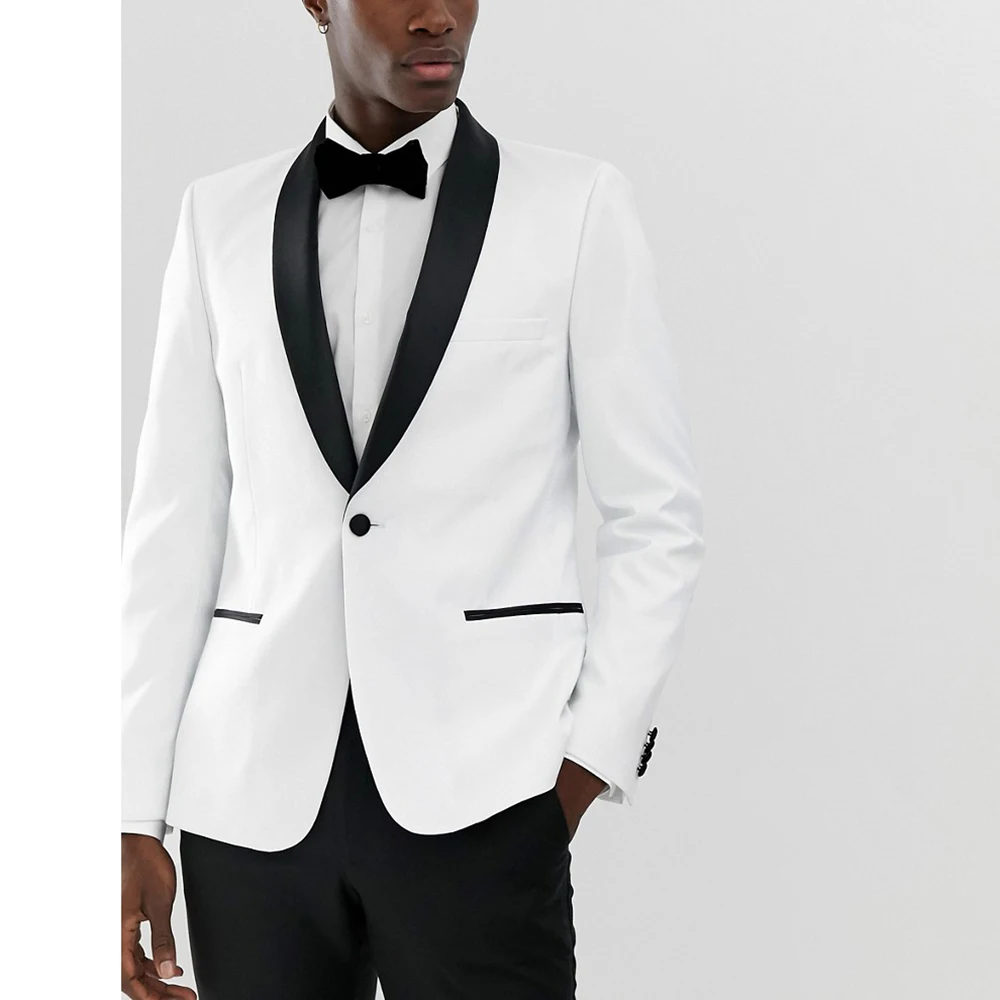 Terno Wedding Homme, белый костюм жениха, черная шаль с лацканами, однобортный элегантный формальный пиджак для выпускного вечера, брюки, мужские костюмы
Terno Wedding Homme, белый костюм жениха, черная шаль с лацканами, однобортный элегантный формальный пиджак для выпускного вечера, брюки, мужские костюмы