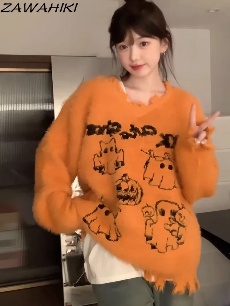 Y2K Aesthetic Loose Fashion Vneck Letter Cartoon Print Sueter Mujer Fall Winter Irregular Casual Japanese Sweet Knitted Pullover
Y2K Aesthetic Loose Fashion Vneck Letter Cartoon Print Sueter Mujer Fall Winter Irregular Casual Japanese Sweet Knitted Pullover