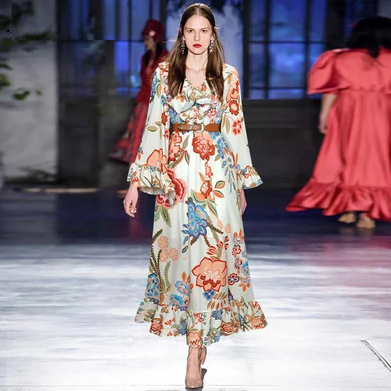 2023 Fashion Runway Summer Women Loose Flare Sleeve Floral Print Ruffles Vintage Midi Elegant Vacation Dress
2023 Fashion Runway Summer Women Loose Flare Sleeve Floral Print Ruffles Vintage Midi Elegant Vacation Dress
