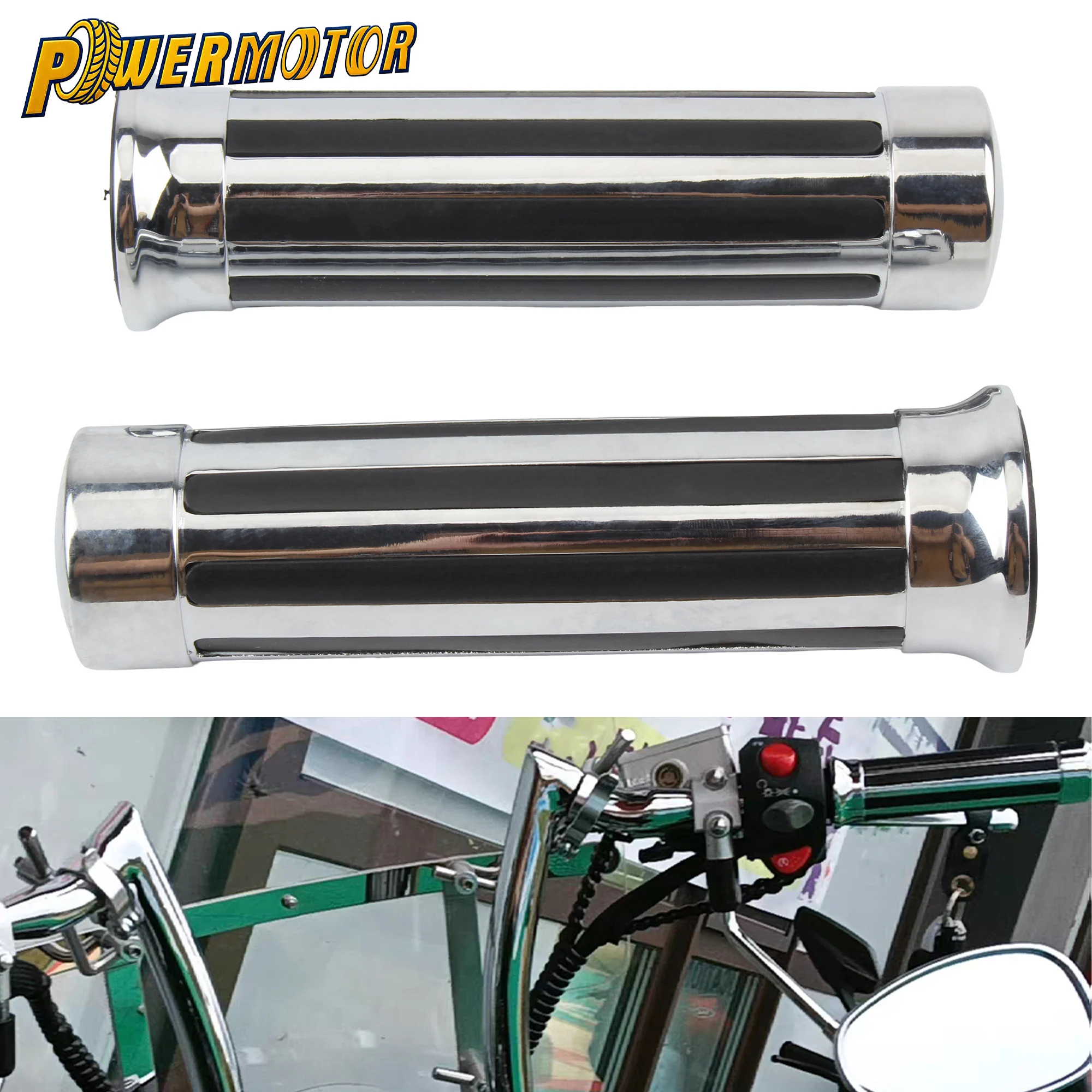 25mm Motorcycle Handlebar Grips Chrome Aluminum Rubber Slip Hand Grips For Harley Honda Kawasaki Suzuki Yamaha Cruiser Chopper
25mm Motorcycle Handlebar Grips Chrome Aluminum Rubber Slip Hand Grips For Harley Honda Kawasaki Suzuki Yamaha Cruiser Chopper