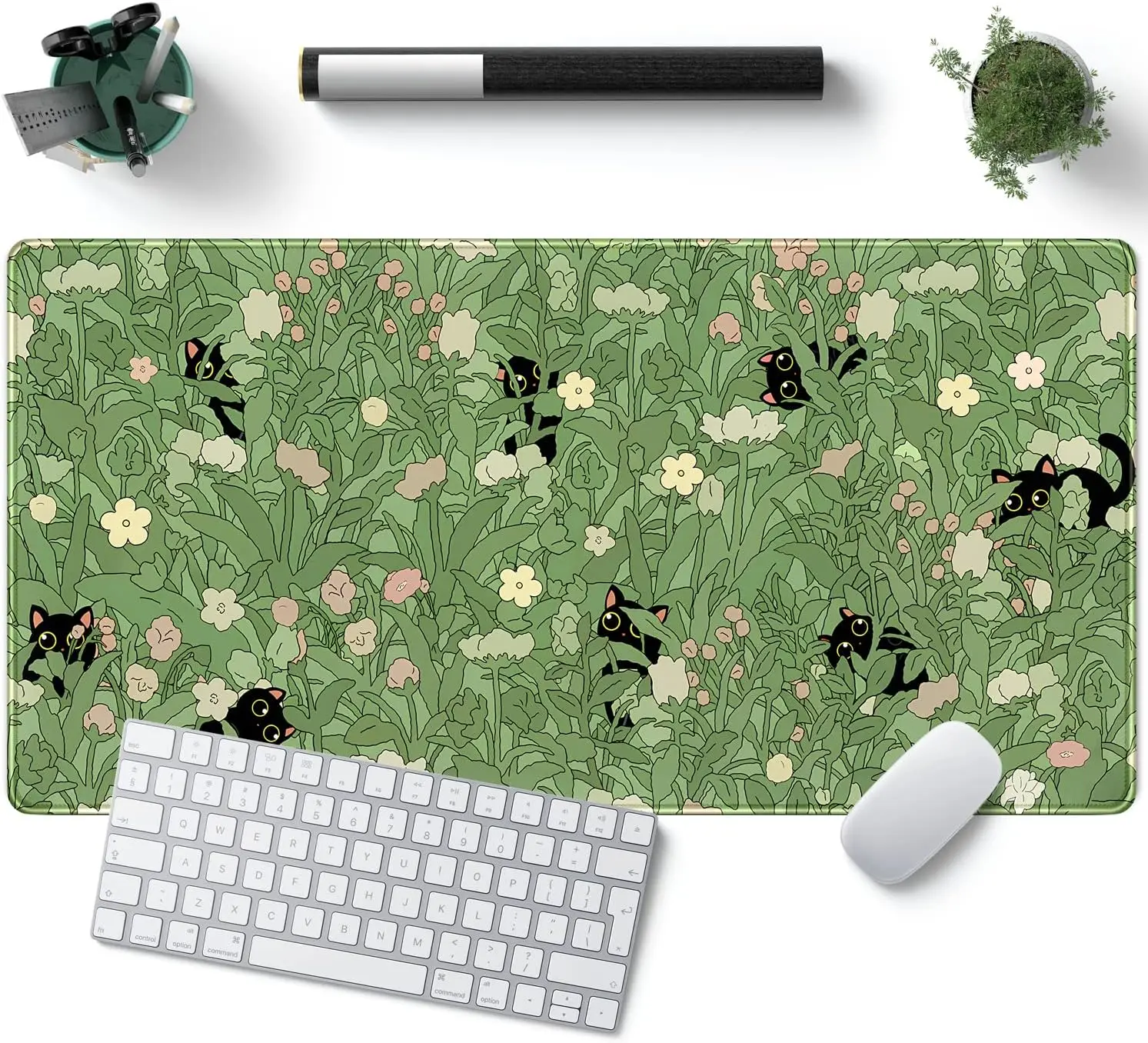Green Desk Mat XL with Cute Cat and Flower Design for Computer Keyboard and Mouse 31.5x15.7in
Green Desk Mat XL with Cute Cat and Flower Design for Computer Keyboard and Mouse 31.5x15.7in