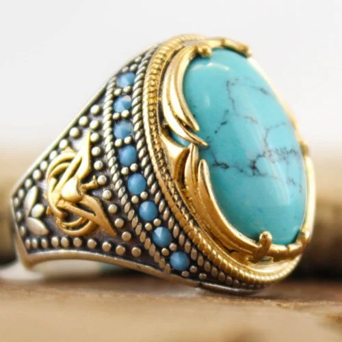 Fashionable Natural Turquoise Embedded Ring Exaggerated Personality Ring Alloy Embedded Artificial Gem Ring New Arrival
Fashionable Natural Turquoise Embedded Ring Exaggerated Personality Ring Alloy Embedded Artificial Gem Ring New Arrival